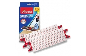 Vileda Recharge UltraMax, paquet de 2, convient à tous les systèmes de balais à plats Vileda, pour tous types de sols, retire plus de 99 % des bactéries avec juste de l'eau
