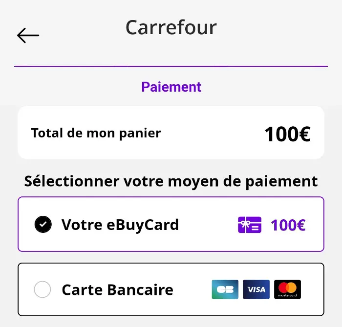 achat bon d'achat Carrefour avec eBuyCard