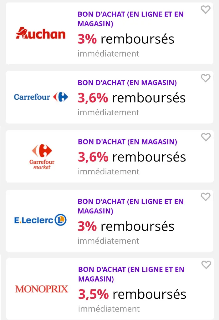 les bons d'achat valables en supermarché