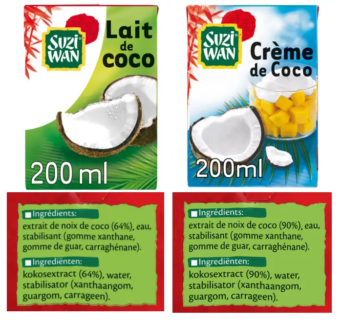 lait de coco et crème de coco
