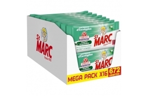 St Marc Lingettes Désinfectantes et Compostables à l'Huile Essentielle d'Eucalyptus - Lot de 16-672 Lingettes Nettoyantes