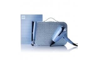 GHD - Coffret Deluxe, Lisseur Chronos & Sèche-Cheveux Helios (Bleu Glacier), Vanity inclus. Outils professionnels : Lisseur le Plus Avancé & Sèche-Cheveux Puissant. Cadeau Noël - Tous Types Cheveux