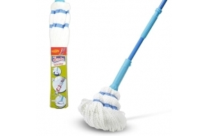 Spontex - Balai serpillère Twist Mop - Franges en microfibre avec système d'essorage intégré - Tampon récurant anti-rayures pour taches tenaces - Nettoie les sols stratifiés, planchers et carrelages