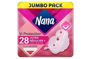 Nana Ultra Régulier Plus Serviettes Hygiéniques Avec Ailettes - Flux Modérés - 28 Serviettes En Pochette Individuelle