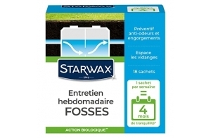 STARWAX - Entretien hebdomadaire pour fosses septiques - maintient l'équilibre de la fosse - action biologique -espace les vidanges - Préventif - Anti-odeur - 450g = 18sachets = 4 mois de tranquillité