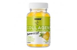 Weider Collagen Gummies (50 gommes) Goût Ananas, Gommes à base de Collagène Hydrolysé Peptan et Vitamine C, pour Articulations, Os, Cartilages et Peau, Sans Sucre, Sans Gluten