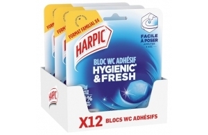 Harpic Hygienic & Fresh - Bloc WC adhésif sans cage - 24 semaines de fraîcheur- Brise marine x12