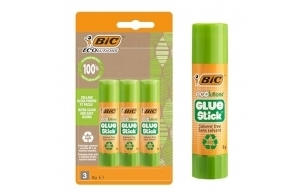 BIC ECOlutions Glue Stick – Bâtons de Colle Blanche Parfaits pour Papier et Carton, Sans Solvant - 8 g, Blister de 3 tubes