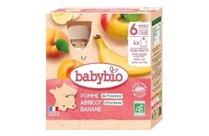 Babybio - Gourdes Fruits - Pomme Abricot d'Occitanie Banane 4x90 g - 6+ Mois - BIO