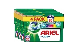 Ariel All-in-1 PODS, Lessive Liquide Tablettes/En Capsules 20 Lavages, +Unstoppables Touche de Lenor Couleur, Lavage en profondeur et plus de fraîcheur - lot de 4