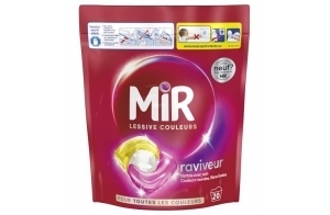 Mir - Lessive Capsules Couleurs - Raviveur - Formule 3en1 - Couleurs - Fibres - Fraîcheur- Nettoie avec Soin- Couleurs Ravivées -Fibres Lissées - Anti-Bouloche -Pour les Couleurs - Recharge 20 Lavages