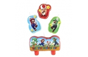 Amscan 171554-55 - Mini-bougies figurines Super Mario, Joyeux anniversaire, 4 pièces, bougies d'anniversaire