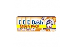 Dash 2-en-1 PODS Lessive Capsules, 132 Lavages (4x33 Tablettes), Ambre et Orchidée, Ultra Nettoyant Et Fraîcheur Longue Durée, Élimine Les Saletés et Taches Incrustées, Fabriqué en France