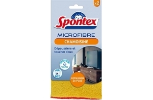 SPONTEX - Chamoisines Microfibre - 2 microfibres qui dépoussièrent 2 fois plus* - Douces au toucher