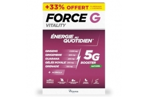 Vitavea Force G Vitality - Complément alimentaire énergie - Ginseng, Gingembre, Guarana, Gelée Royale, Grenade, Acérola - Actifs renforcés - 20 ampoules - 20 jours - Fabriqué en France