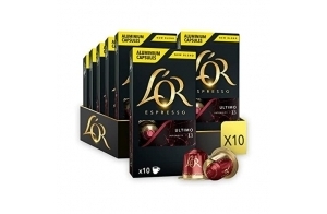 L'OR Espresso Café - 100 Capsules Ultimo Intensité 13 - compatibles Nespresso* Noir et Rouge (lot de 10 x 10)