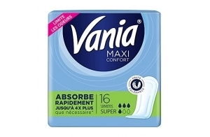 Vania - Serviettes Maxi Confort Super (boîte de 16 pièces) – Serviettes avec forme anatomique et cœur bombé absorbant – Protection hygiénique avec voile extra doux