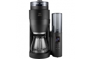 Melitta, Cafetière Filtre AromaFresh Glass Basic X 1,5 L Noir, Cafetière Filtre avec Nouveau Moulin en Céramique Intégré, Fonction Minuteur, Porte-filtres 1x4 pour 10 tasses, 1030-06, 1080 W