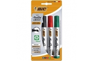 BIC Marking 2300 ECOlutions Marqueurs Permanents à Pointe Moyenne Biseautée - Couleurs Assorties, Blister de 4