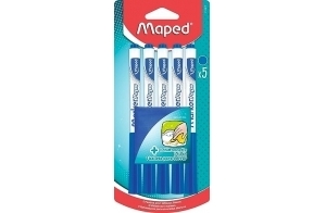 Maped - 5 Feutres effaçables à Sec Marker’Peps + 1 Chiffonnette - Feutres pour Ardoise et Tableau Blanc - Marqueurs non Permanents bleus - Pointe Medium 1, 5 mm