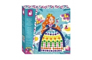 Janod - Coffret Mosaïques Princesses et Fées - les Ateliers du Calme - Kit Loisir Créatif Enfant - Apprentissage Motricité Fine et Concentration - dès 5 ans, J07962, Colorés