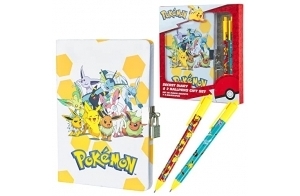 Pokémon Ensemble de Fournitures de Papeterie – Journal Avec Cadenas, Carnet, Trousse, Stylos (Ensemble de Cahier Jaune/Blanc)