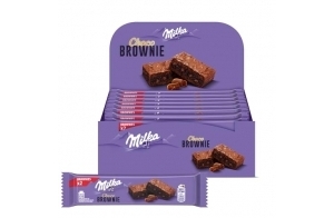 MILKA - Choco Brownie - Gâteau Moelleux Chocolat au Lait Milka et Pépites de Chocolat - Lot Gâteaux Individuels - Format Familial Pratique pour le Goûter des Enfants - Présentoir de 24 Sachets de 50g