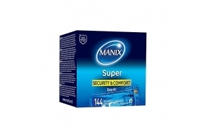 Manix Super : Boite de 144 Préservatifs Classiques en latex / Préservatifs pour Homme Lubrifiés et Fins de Taille Standard / Diamètre 52mm