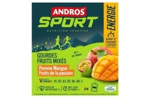 ANDROS Etui Gourdes Fruits Mixés Pomme/Mangue/Fruits de la passion 4x90g