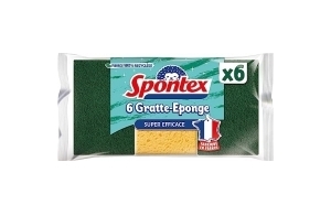 SPONTEX - Gratte-Eponge Fibres Recyclées – 6 Éponges Grattantes Vertes – Résistante et Respectueuse de l’Environnement