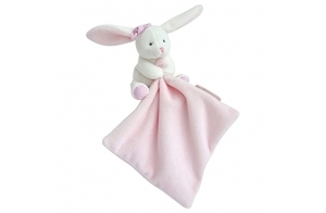 Doudou et Compagnie - Doudou Mouchoir Lapin - Boite Fleur - Rose - 10 Cm - Doux - Idée Cadeau de Naissance Fille et Garçon - Garantie Doudou Perdu - DC3337