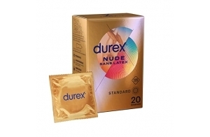 Durex Nude Sans Latex - 20 Préservatifs Extra Lubrifiés - Taille Standard - Convient aux personnes allergiques au latex