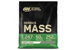 Optimum Nutrition Serious Mass Poudre de Protéine Gain de Masse Hautement Calorique avec 25 Vitamines et Minéraux, Créatine Monohydrate et Glutamine, Saveur Cookies & Crème, 16 Portions, 5.45 kg