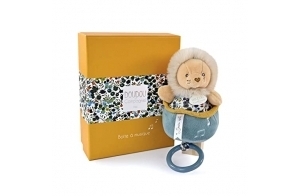 DOUDOU ET COMPAGNIE - Boîte À Musique Peluche Lion - 20cm - Jaune Éclatant - Collection Boh'aime - Mélodie Apaisante - Idée Cadeau De Naissance Avec Jolie Boîte Cadeau Incluse - DC4026