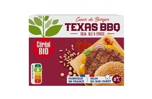 Céréal Bio Cœur de Burger Texas BBQ – Galettes Végétales Bio au Soja, Blé & Epices – Végan, Riche en Protéines, Simple et Rapide à réchauffer – 160g (2 x 80g)