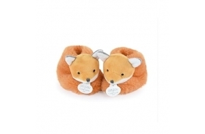Doudou et Compagnie - Chaussons Renard - UNICEF - Boite Ouverte - Orange - Hochet Intégré - Idée Cadeau de Naissance Fille et Garçon - De 0 à 6 Mois - DC4002