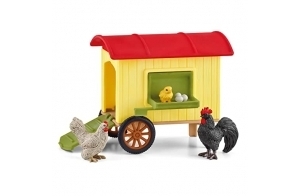 schleich 42572 FARM WORLD Poulailler Mobile Avec Figurines d'Animaux - Assortiment de Jouets avec figurines réalistes de Coq, Poule et Oeufs - Jeu Imaginatif pour Garçons et Filles de 3 ans et +