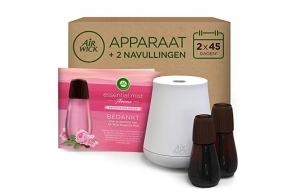 Air Wick Diffuseur d’huiles Essentielles Essential Mist + 2 Recharges 20 ml Parfum Rose apaisante