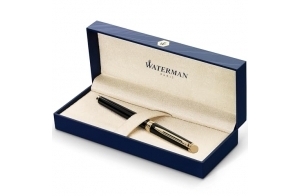 Waterman Hémisphère stylo plume, noir brillant avec attributs or fin 23K, plume moyenne, coffret cadeau