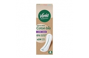 Vania | Protège-slips Protection Voile 100 % Coton Bio Long (boîte de 24 pièces) – Protège-lingeries sans parfum et sans colorant – Protection hygiénique respirante pour une sensation naturelle