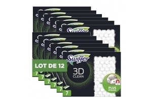 Swiffer Balai Attrape-Poussière Nettoyage 3D Recharges Lingettes Sèches pour Sol, 84 unités (12 x 7), Anti poussière, Attrape et Retient La Poussière