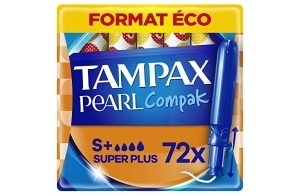 Tampax Compak Pearl, Super Plus, 72 Tampons Avec Applicateur, Flux Abondants, Format Eco, Triple Confort avec Applicateur doux, MotionFit, Voile Douceur, Certifié Oeko-Tex