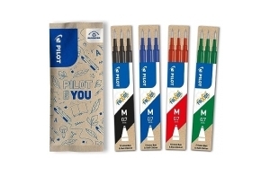 PILOT - 4 Etuis de 3 Recharges pour stylo effaçable. Compatibles FriXion Ball et FriXion Ball Clicker - Noir, Bleu, Rouge, Vert - Pointe Moyenne