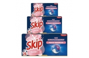 SKIP - Lessive liquide en capsules Sensitive 3 en 1 - 78 lavages - lessive bébé & peaux sensibles - testée dermatologiquement (lot prOMO de 3x26)