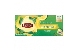 Lipton, Thé Vert, Thé Vert Origine Asie, Infusion à Froid ou Chaud, Goût Citron, Bien Etre, Ingrédients d'Origine 100% Naturelle, 30 sachets