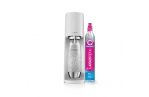 Sodastream Terra Machine à Eau Pétillante et Soda | Pack 1 Bouteille 1L Finition Acier Inoxydable Compatible Lave-Vaisselle + 1 Recharge de Gaz 60L à Clipser | Blanche