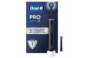 Oral-B Pro 3 3000 Brosse À Dents Électrique Oscillo-Rotative, Capteur De Pression Pour Protéger Les Gencives Sensibles, Mode Blancheur, 2 Brossettes Rondes De Rechange, 1 Chargeur, Noire