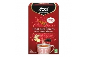 YOGI Biologique Chaï aux Épices, Infusion 100 pourcent Bio au Thé Noir, Cannelle et Gingembre, 15 sachets thermosoudés et sans agrafe, 24 g, 310016