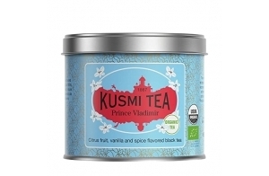 Kusmi Tea - Prince Vladimir Bio - Thé Noir Earl Grey Bio à l'Orange, Aromatisé aux Agrumes, Cannelle, Bergamote, Vanille et Épices - Boîte Thé Métal 100g - Quantité pour environ 50 Tasses