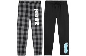 Fortnite Pantalon de Pyjama Garcon et Ado, Pack de 2 Bas de Pyjama Longs - Cadeau Gamer (Noir/Blanc, 15 Ans)